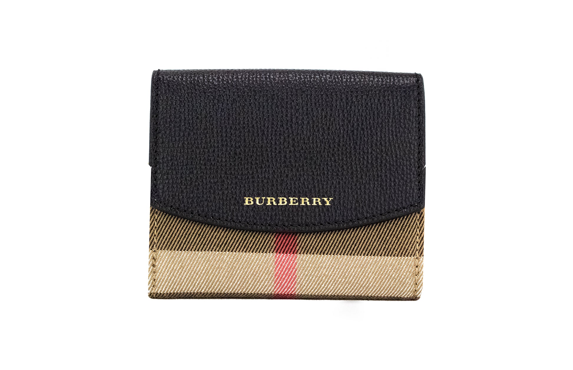 Burberry Luna Black Grained Leather House Check Canvas Coin Pouch Snap Wallet – par Burberry | Disponible sur Sandy Store ByNet