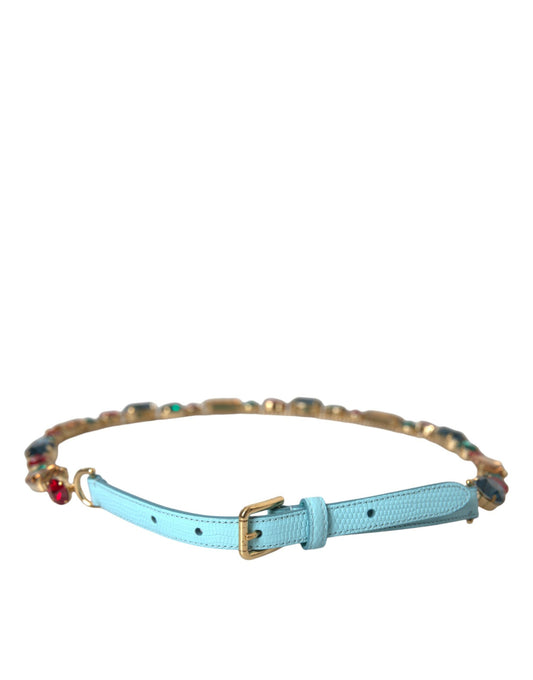 Ceinture Dolce &amp; Gabbana en cuir bleu clair avec chaîne en cristal