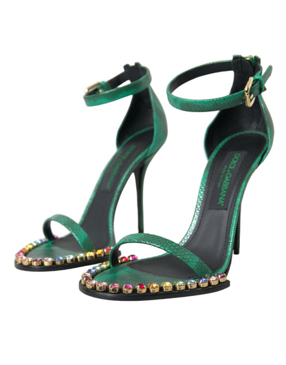 Dolce &amp; Gabbana Zapatos Sandalias De Cristal De Cuero Exótico Verde