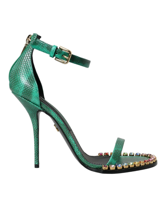 Dolce &amp; Gabbana Zapatos Sandalias De Cristal De Cuero Exótico Verde