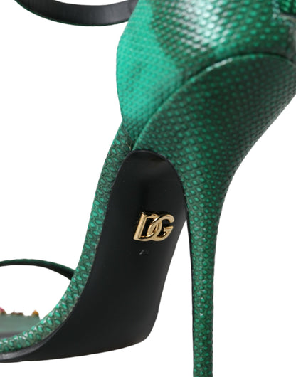 Dolce &amp; Gabbana Zapatos Sandalias De Cristal De Cuero Exótico Verde