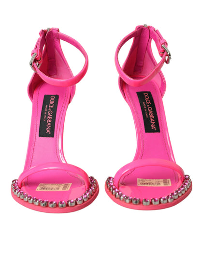 Dolce &amp; Gabbana Zapatos de sandalias con tacones de cristal de cuero rosa