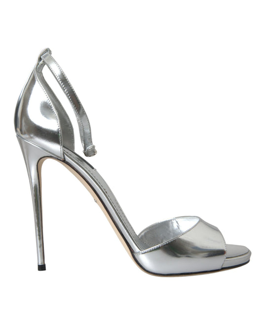 Dolce &amp; Gabbana Zapatos plateados con sandalias de tacón de cuero KEIRA