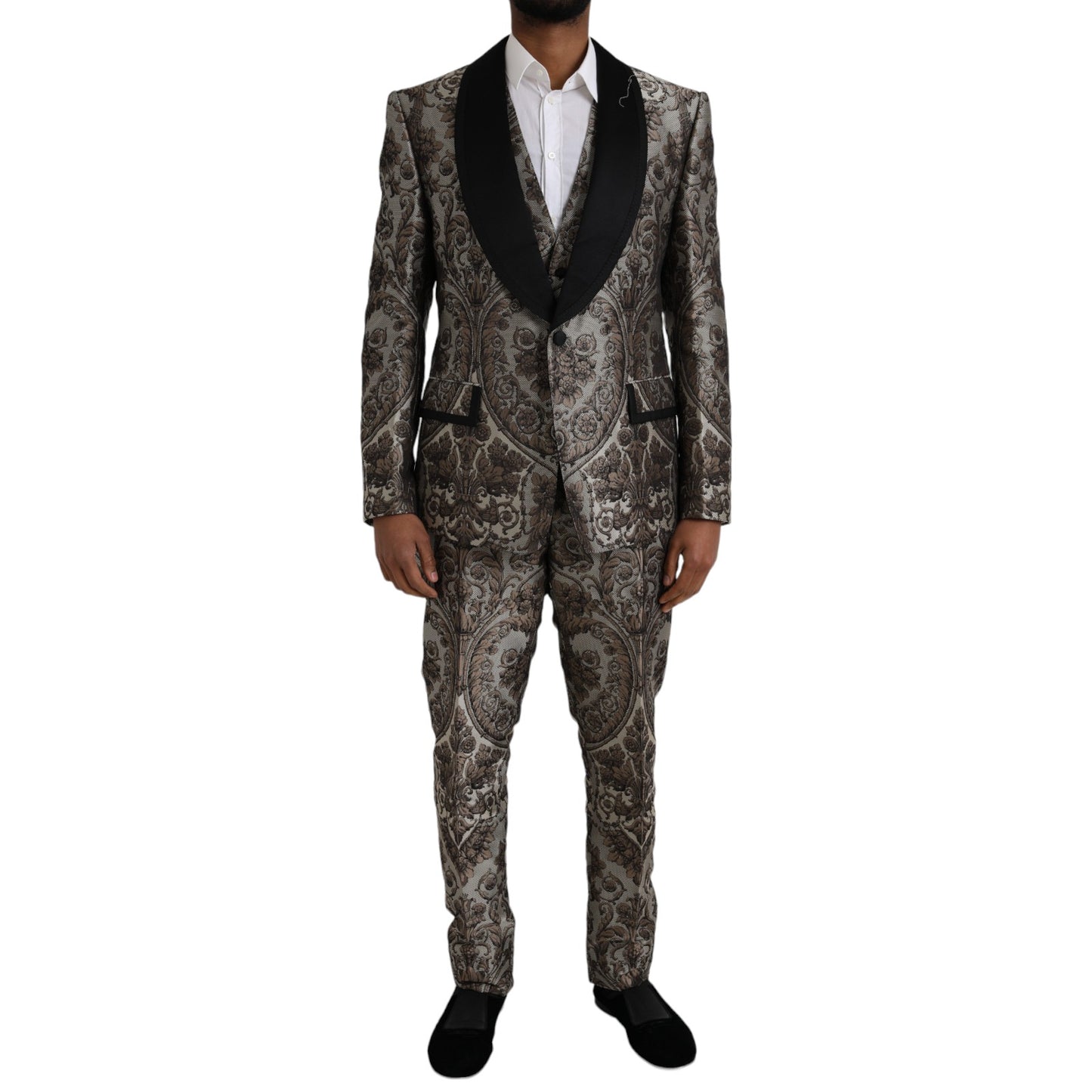 Dolce &amp; Gabbana Traje formal de 3 piezas en jacquard floral marrón