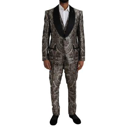 Dolce &amp; Gabbana Traje formal de 3 piezas en jacquard floral marrón