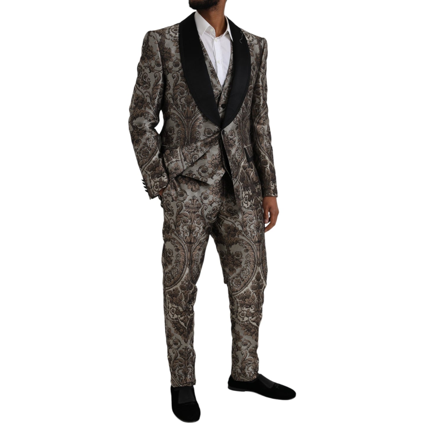 Dolce &amp; Gabbana Traje formal de 3 piezas en jacquard floral marrón