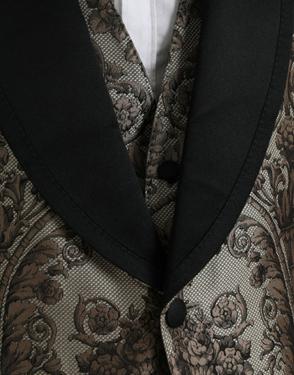 Dolce &amp; Gabbana Traje formal de 3 piezas en jacquard floral marrón