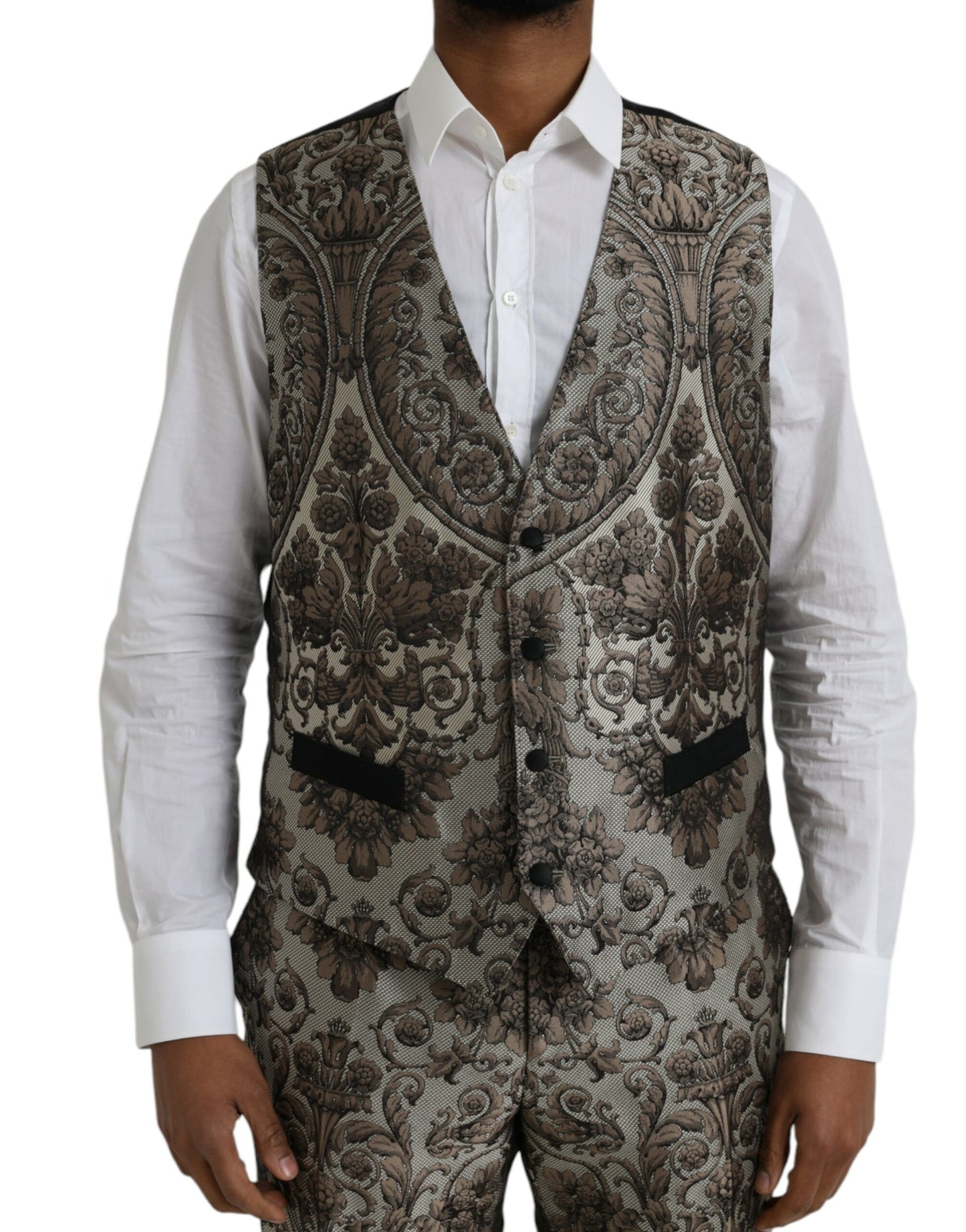 Dolce &amp; Gabbana Traje formal de 3 piezas en jacquard floral marrón