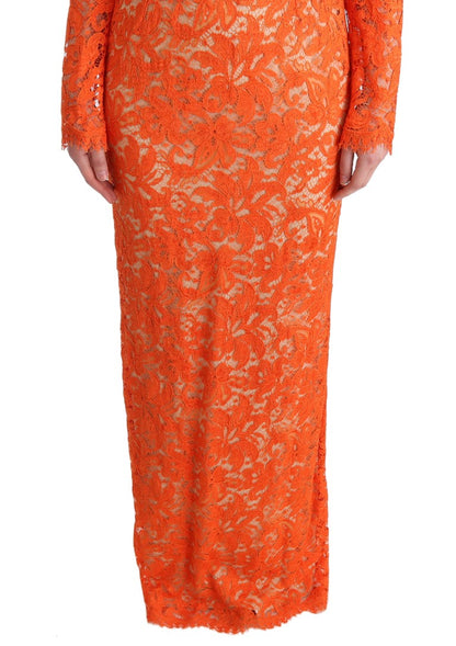 Dolce &amp; Gabbana Elegante vestido tubo naranja de manga larga y largo completo