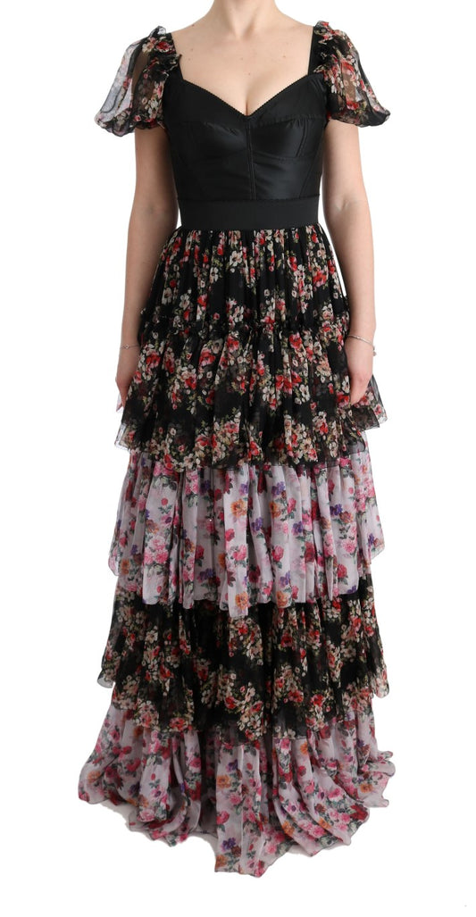 Dolce &amp; Gabbana Elegante vestido recto floral en mezcla de seda multicolor
