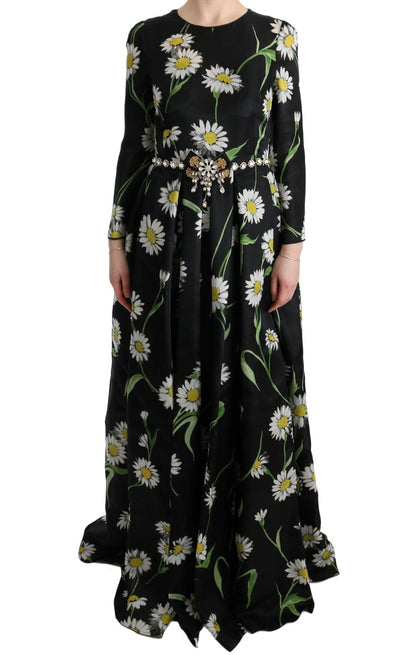 Dolce &amp; Gabbana Elegante vestido largo de girasoles con cristales