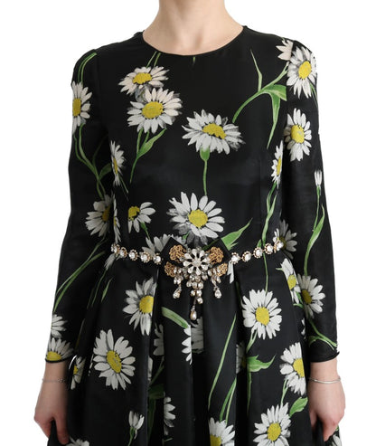 Dolce &amp; Gabbana Elegante vestido largo de girasoles con cristales