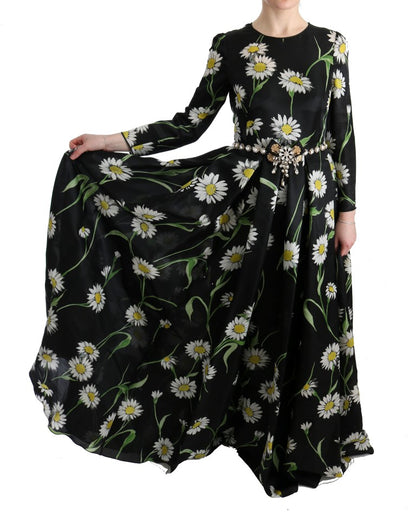 Dolce &amp; Gabbana Elegante vestido largo de girasoles con cristales