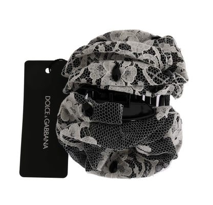 Dolce &amp; Gabbana Elegante pinza para el pelo con encaje floral en blanco y negro