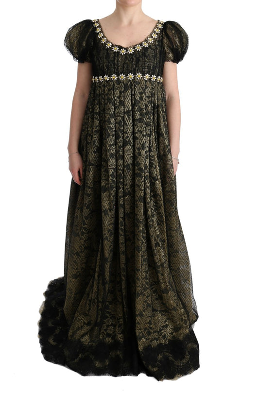 Dolce &amp; Gabbana Vestido largo recto con cristales y encaje de girasoles