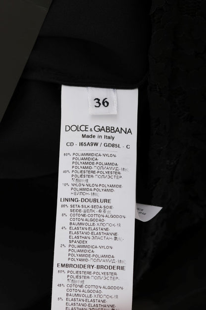Dolce &amp; Gabbana Elegante vestido recto con apliques de corazón de encaje negro