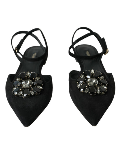 Dolce &amp; Gabbana Zapatos con sandalias con tira trasera y cristales de cuero negro