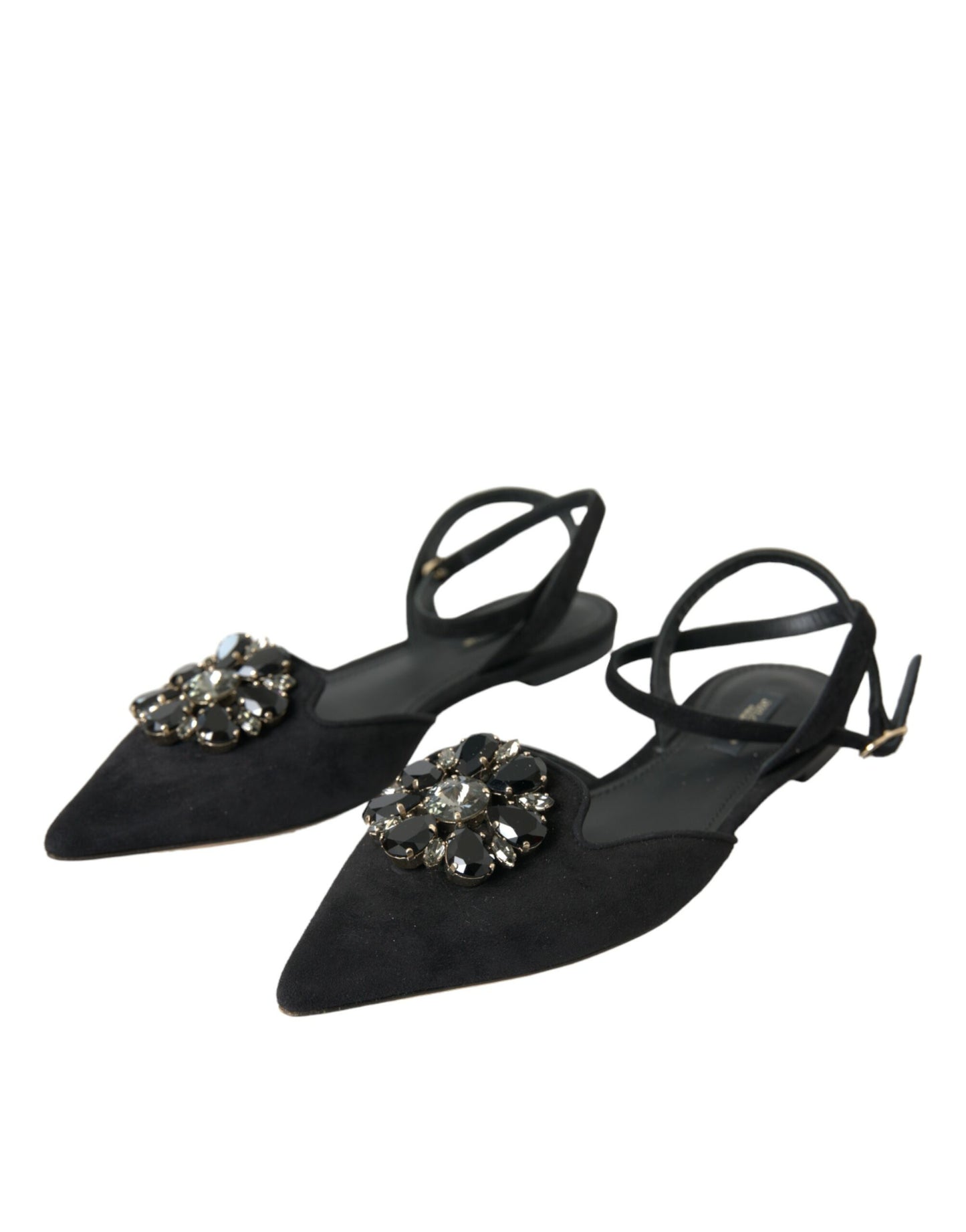 Dolce &amp; Gabbana Zapatos con sandalias con tira trasera y cristales de cuero negro