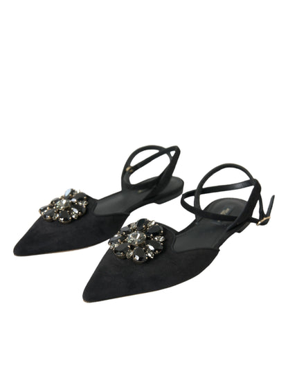 Dolce &amp; Gabbana Zapatos con sandalias con tira trasera y cristales de cuero negro