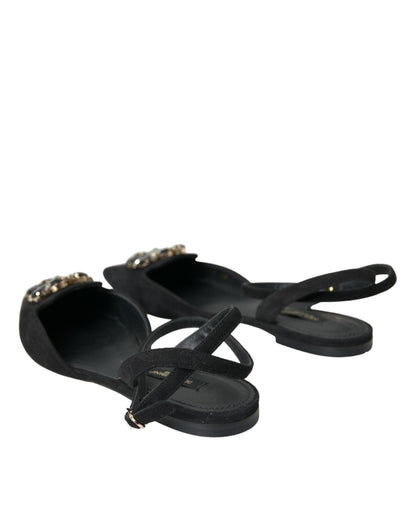 Dolce &amp; Gabbana Zapatos con sandalias con tira trasera y cristales de cuero negro