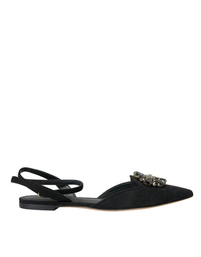 Dolce &amp; Gabbana Zapatos con sandalias con tira trasera y cristales de cuero negro