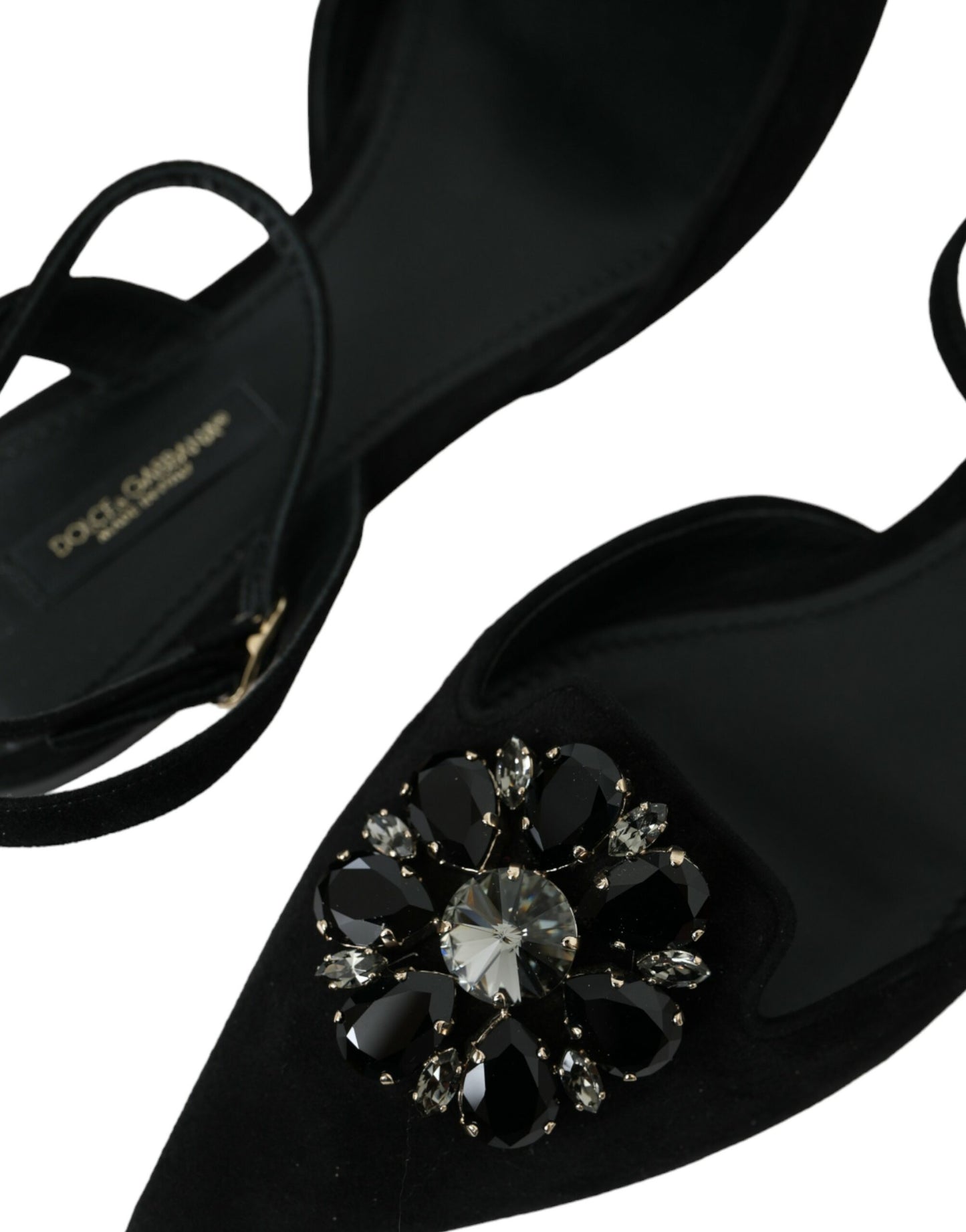 Dolce &amp; Gabbana Zapatos con sandalias con tira trasera y cristales de cuero negro