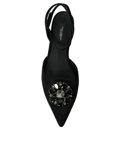 Dolce &amp; Gabbana Zapatos con sandalias con tira trasera y cristales de cuero negro
