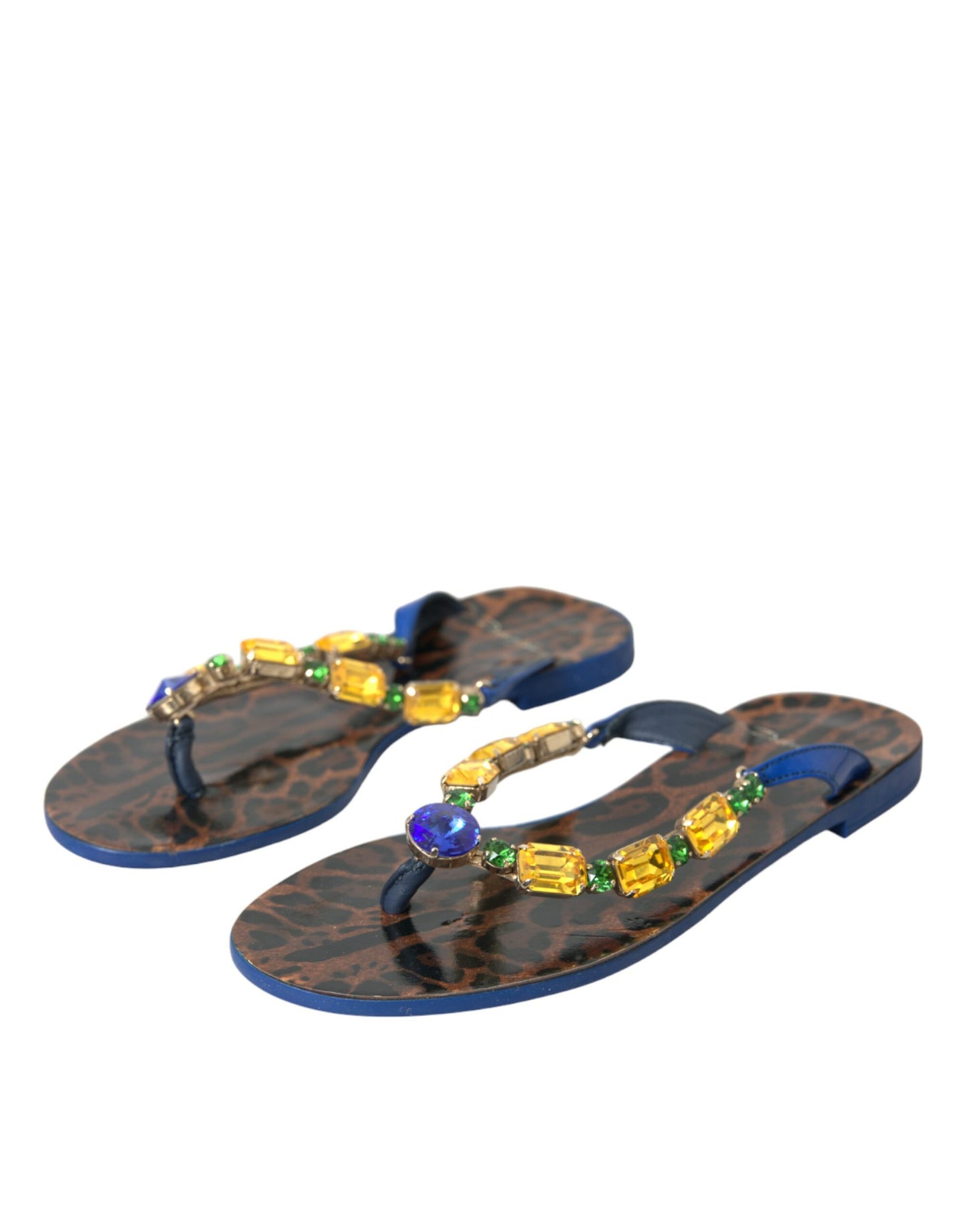 Dolce &amp; Gabbana Zapatos de playa de piel de becerro con cristales azules