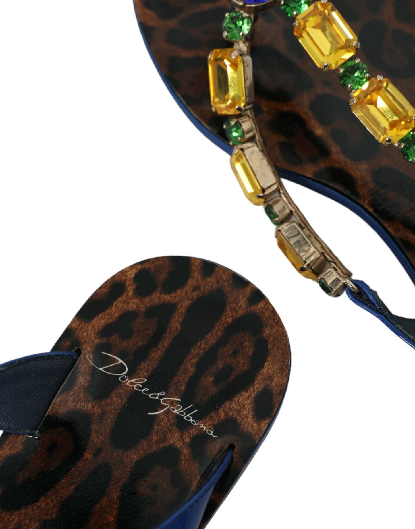 Dolce &amp; Gabbana Zapatos de playa de piel de becerro con cristales azules