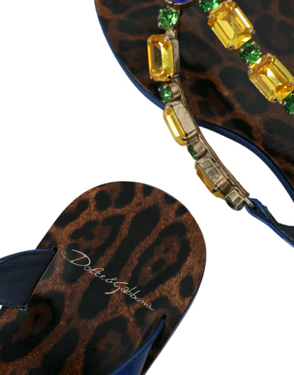 Dolce &amp; Gabbana Zapatos de playa de piel de becerro con cristales azules