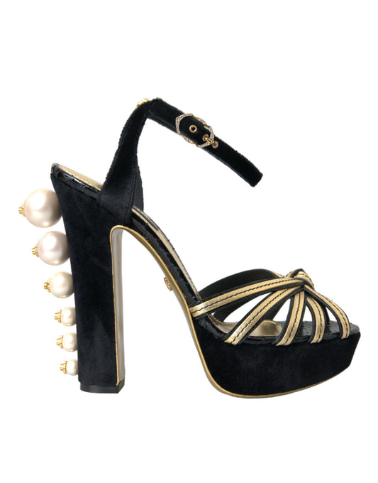 Dolce &amp; Gabbana Zapatos Sandalias De Tacón Con Adornos En Oro Negro