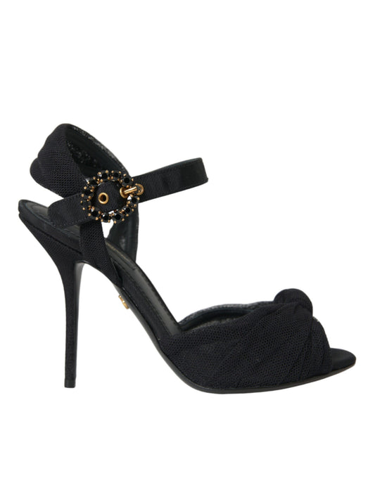 Dolce &amp; Gabbana Sandalias de tacón con adornos de ante negro Zapatos