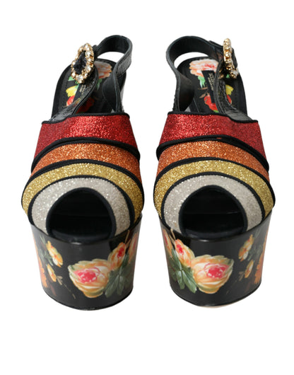 Dolce &amp; Gabbana Sandalias con plataforma con cristales florales multicolores Zapatos