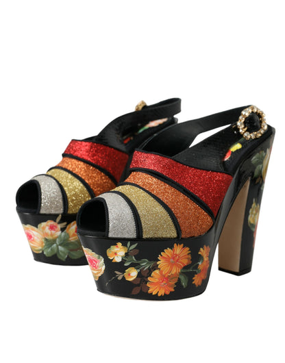 Dolce &amp; Gabbana Sandalias con plataforma con cristales florales multicolores Zapatos