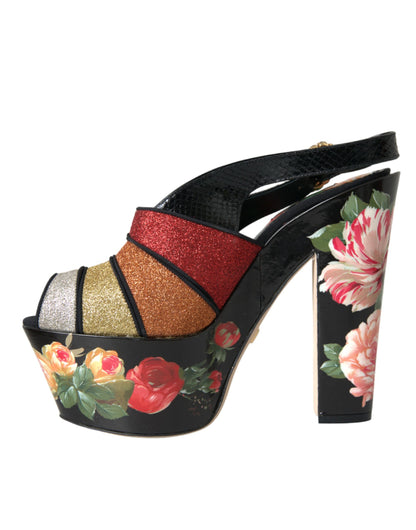 Dolce &amp; Gabbana Sandalias con plataforma con cristales florales multicolores Zapatos