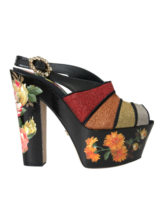 Dolce &amp; Gabbana Sandalias con plataforma con cristales florales multicolores Zapatos