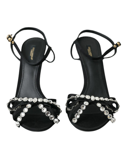 Dolce &amp; Gabbana Sandalias de tacón con lazo de cristal de viscosa negra Zapatos