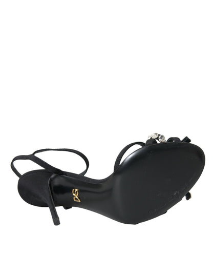 Dolce &amp; Gabbana Sandalias de tacón con lazo de cristal de viscosa negra Zapatos