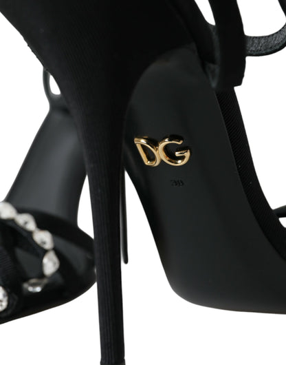 Dolce &amp; Gabbana Sandalias de tacón con lazo de cristal de viscosa negra Zapatos