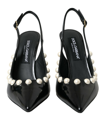 Dolce &amp; Gabbana Zapatos destalonados con tacón de perlas de imitación de cuero negro
