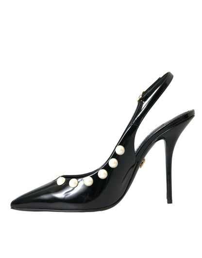Dolce &amp; Gabbana Zapatos destalonados con tacón de perlas de imitación de cuero negro