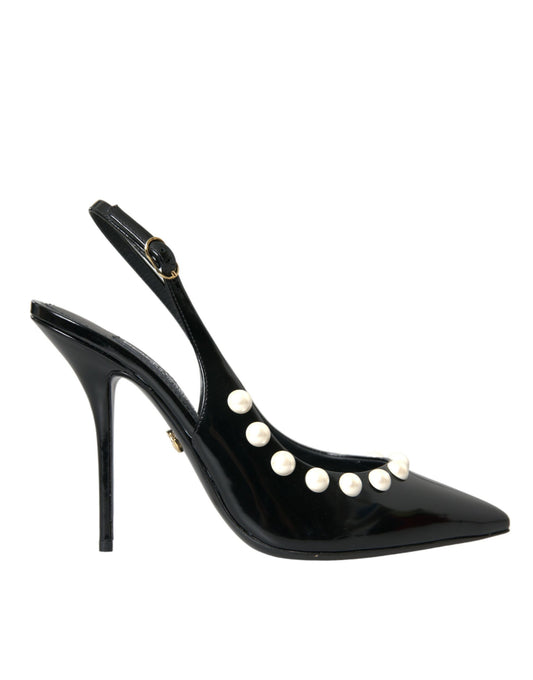 Dolce &amp; Gabbana Zapatos destalonados con tacón de perlas de imitación de cuero negro
