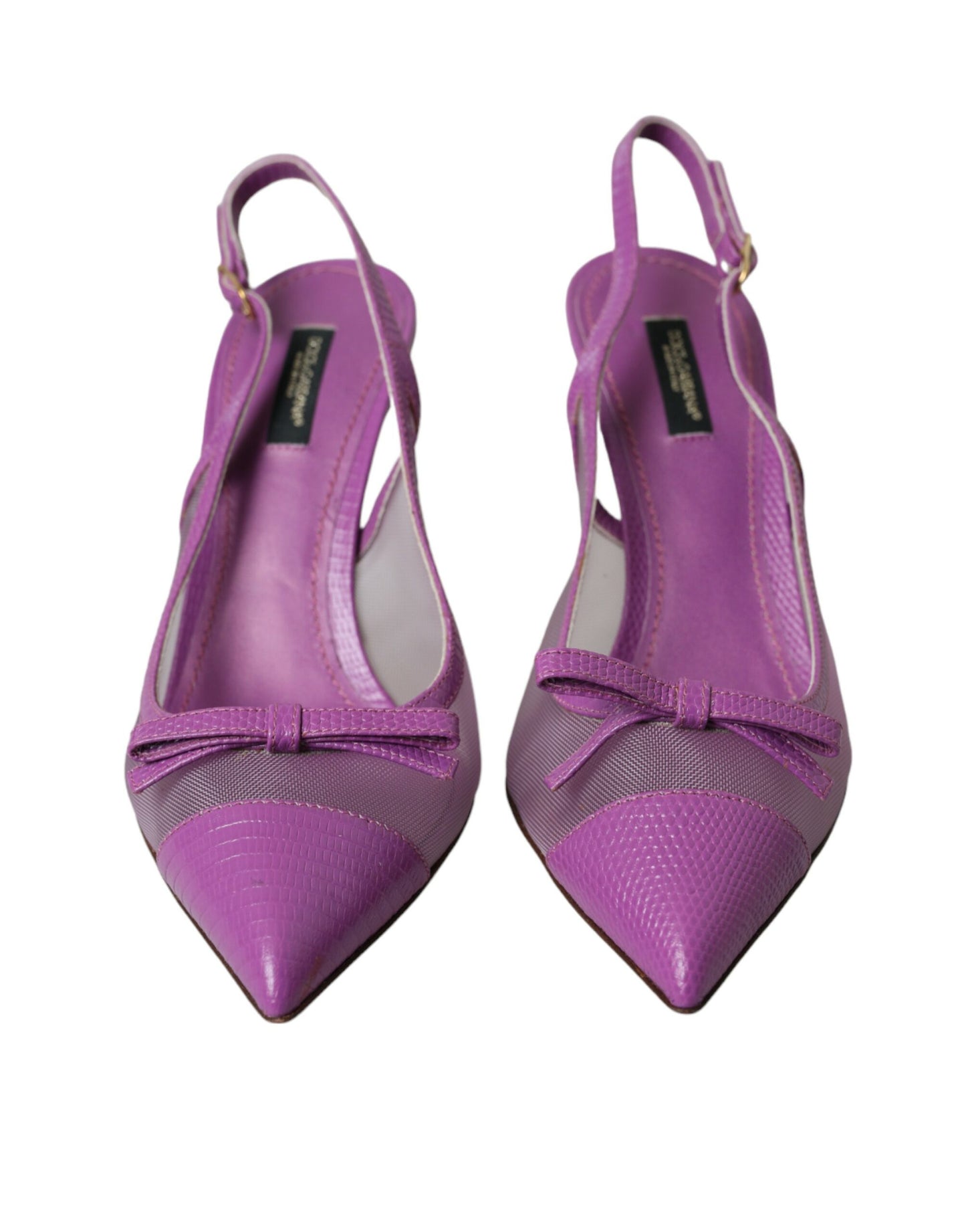 Dolce &amp; Gabbana Zapatos de tacón alto de malla de cuero morado con tira trasera