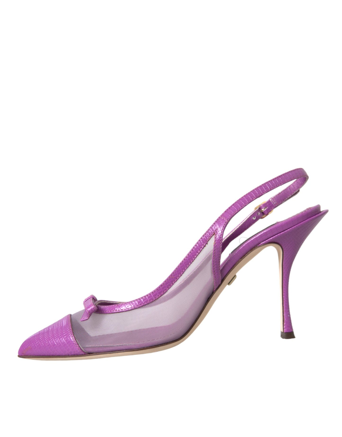 Dolce &amp; Gabbana Zapatos de tacón alto de malla de cuero morado con tira trasera