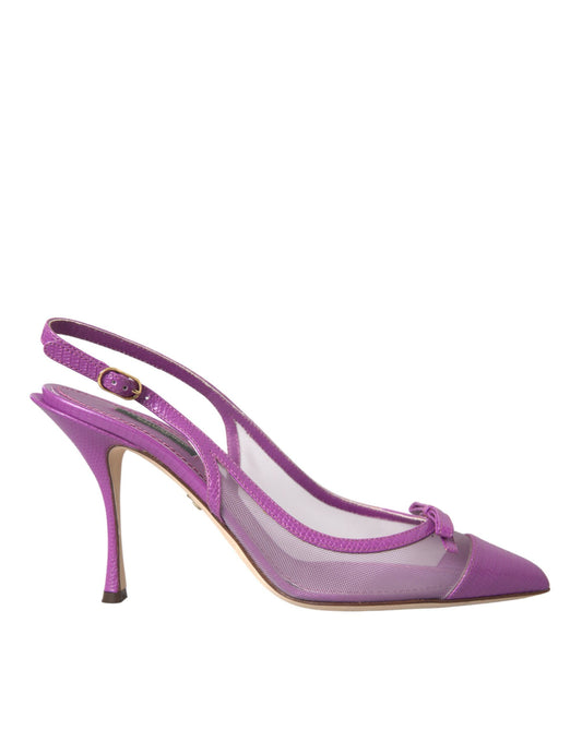 Dolce &amp; Gabbana Zapatos de tacón alto de malla de cuero morado con tira trasera