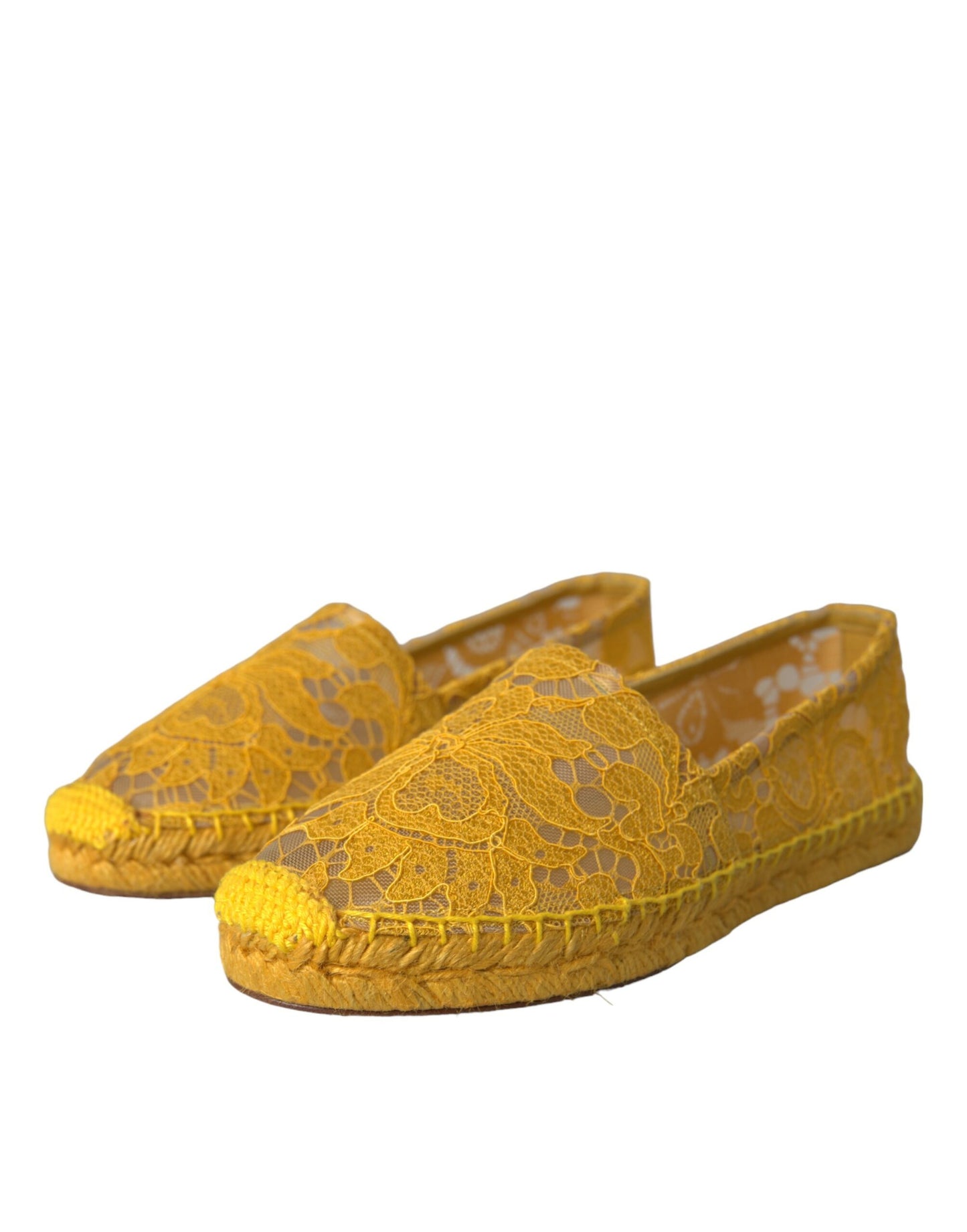 Dolce &amp; Gabbana Mocasines de alpargata de encaje Taormina amarillos Zapatos planos