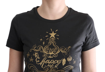 Dolce &amp; Gabbana Elegante camiseta de algodón gris con estampado exclusivo