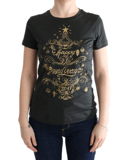 Dolce &amp; Gabbana Camiseta de algodón verde esmeralda con estampado 2017