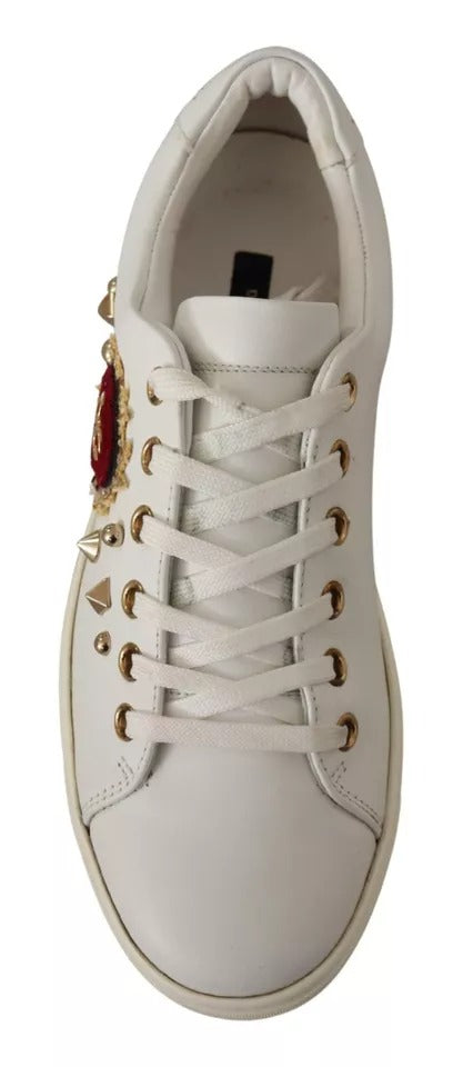 Dolce &amp; Gabbana Zapatillas De Deporte De Corazón Rojo Dorado De Cuero Blanco Zapatos
