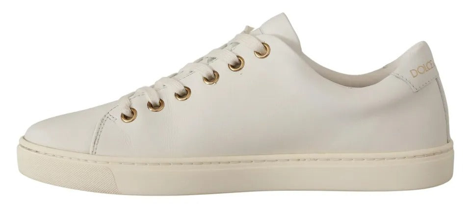 Dolce &amp; Gabbana Zapatillas De Deporte De Corazón Rojo Dorado De Cuero Blanco Zapatos